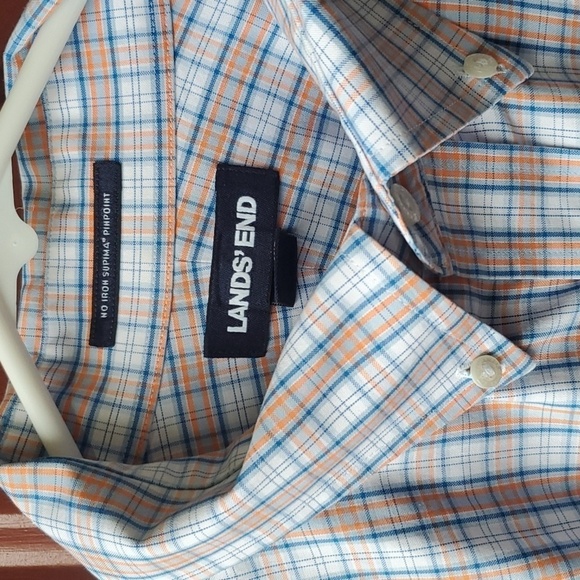 Lands'End blue orange plaid  no iron supima cotton traditional fit  16.5x 32 - Picture 2 of 12